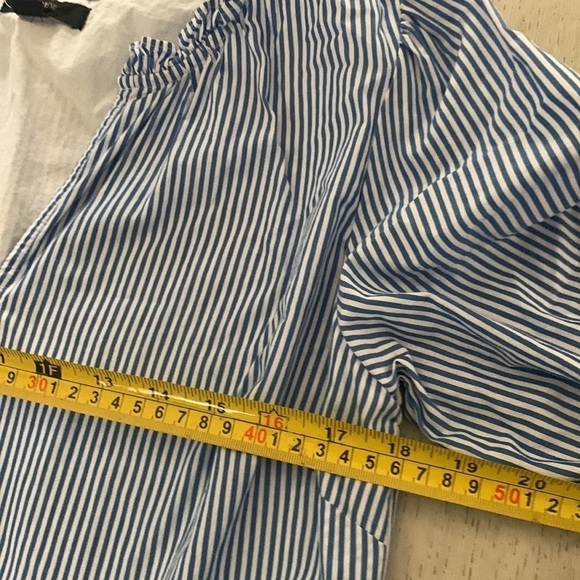J. Crew Blue and White Striped Popover Tiered Ruffle Dress size small pockets - Picture 8 of 14